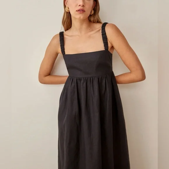 NWOT Reformation Tana Linen Maxi Dress Black Relaxed Summer Holiday M Size 6-8 - Picture 3 of 8